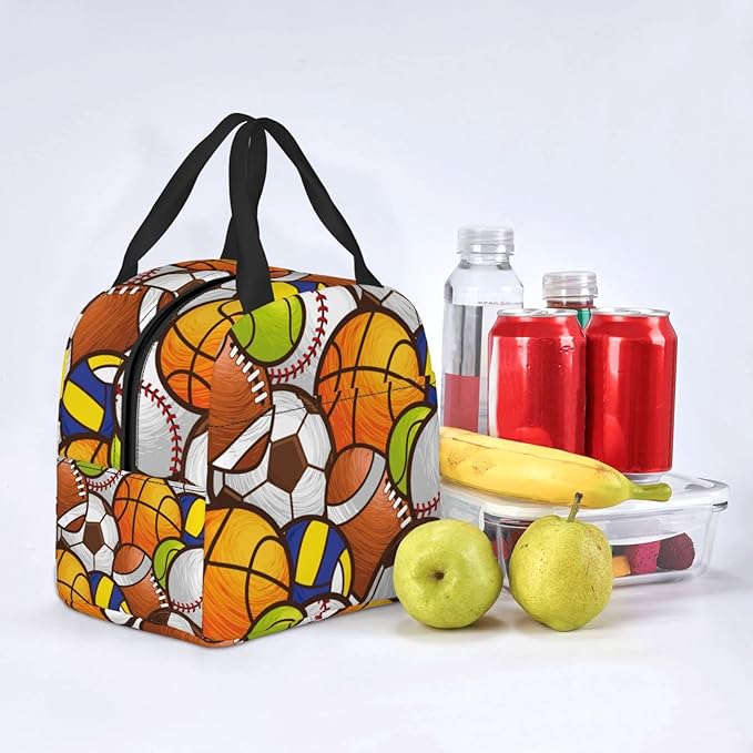VOOHDDY Sport Ball Soccer Football Basketball Insulated Lunch Bag For Men Women Reusable Lunch Box Container Waterproof Portable Cooler Thermal Tote Bag For Work Office Picnic Beach Travel