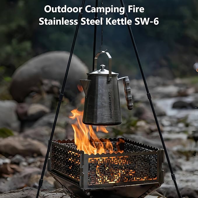 Campingmoon Camping Kettle Camp Tea Kettle Campfire Kettle for Open Fire Stainless Steel outdoor Camping Coffee Tea Pot for Boiling Water 1.5L