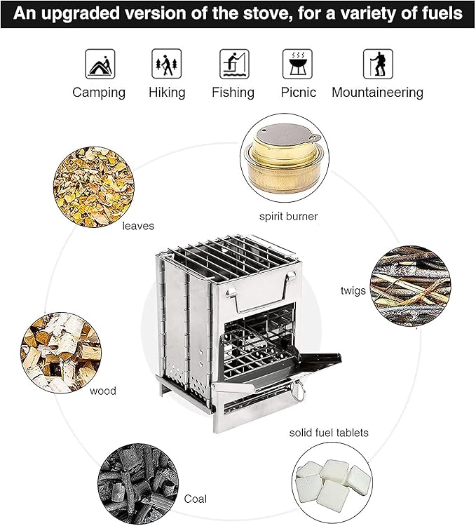 REDCAMP Wood Burning Folding Camp Stove Stainless Steel Grill, Portable Collapsible Backpacking Stove Survival Rocket Stove for Hiking Outdoor Tent Camping Picnic BBQ, Samll
