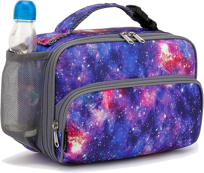 FlowFly Kids Lunch box Insulated Soft Bag Mini Cooler Back to School Thermal Meal Tote Kit for Girls, Boys, Galaxy
