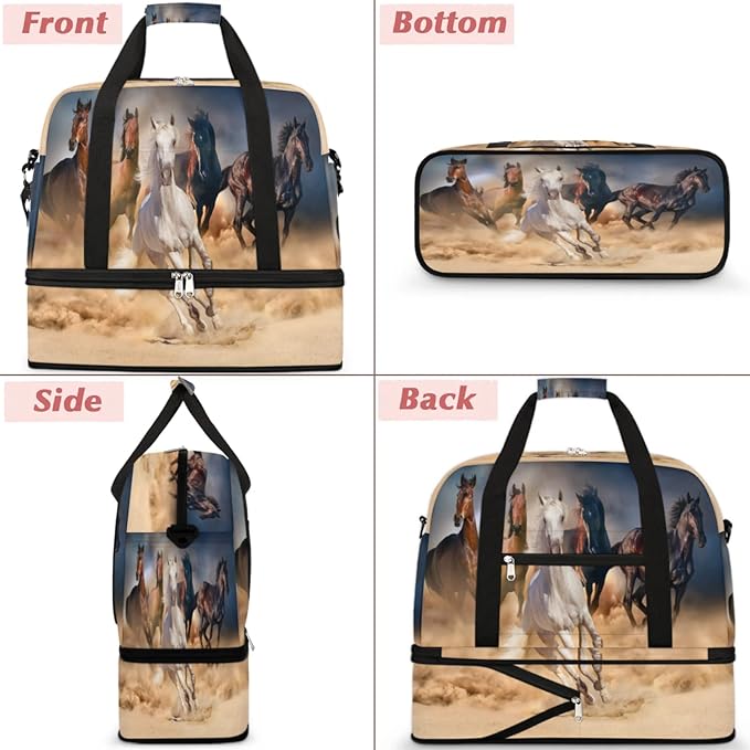Running Horse Foldable Travel Duffel Bag, Expandable Sports Gym Bag with Shoes Compartment Weekender Overnight Totes Bags for Women Men
