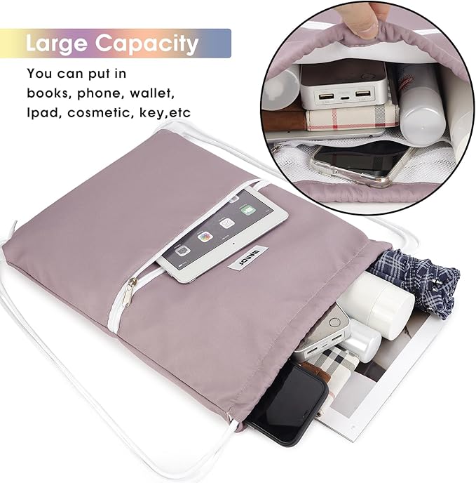 WANDF Drawstring Backpack String Bag Sackpack Cinch Water Resistant Nylon for Sport Yoga Gym Shopping (Pink)