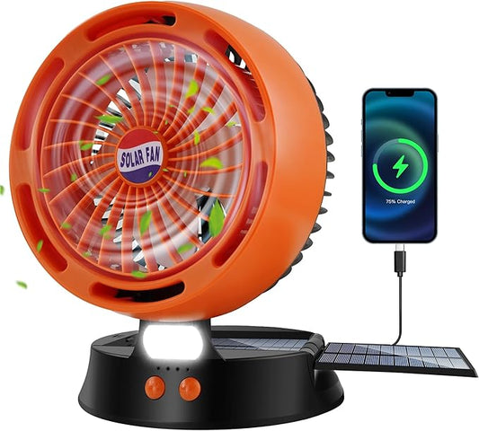 10400mAh Solar Camping Fan with LED Lantern, Rechargeable Portable Fan with 5W Solar Panel, Battery Operated Personal Fan for Outside Picnic, Fishing, Outdoor Tent Fan for Camping Essentials