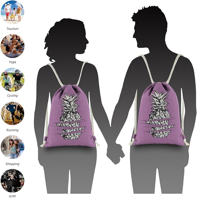 Drawstring Backpack Pineapple Style String Bag Canvas Beach Sport Daypack