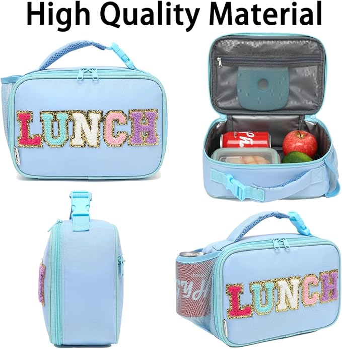 Insulated Lunch Box for School, Thermal Reusable Durable Freezable Lunch Bags for Kids Boys Girls Men Women - Small Soft Cooler Portable Lunch Tote Kit for Work Picnic Travel,Blue Alphabet