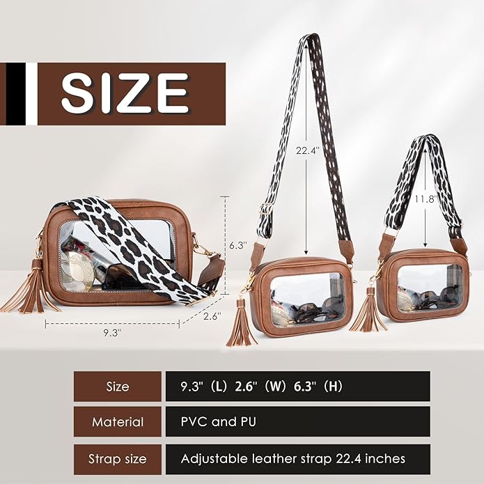 Viva Terry Clear Bag for Stadium Events Approved, Small Clear Crossbody Purse with 2 Adjustable Straps for Makeup Toiletry