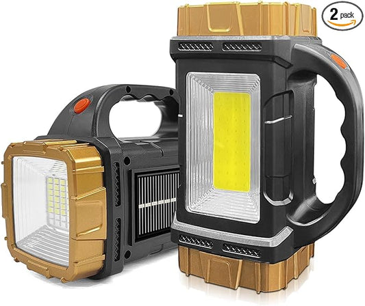 2-Pack Solar Flashlights High Lumens Rechargeable Outdoor Waterproof Spotlight LED Work Light Searchlight Lantern for Camping Emergencies