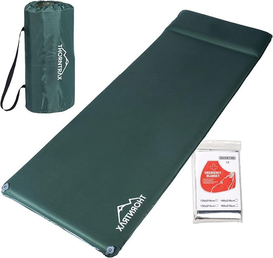 Throntrax Camping Sleeping Pad - Ultralight Camping Mat with Pillow Built-in - 3.1" Thick | Self-Inflating & Suitable for All Seasons - Compact Sleeping Pad for Camping - Green