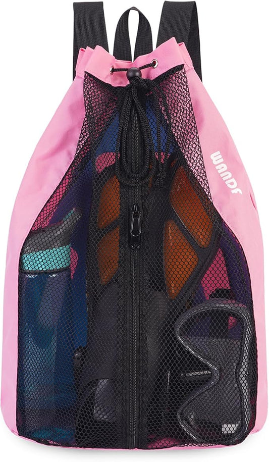WANDF Swim Bag Mesh Drawstring Backpack Beach Backpack for Swimming, Gym, and Workout Gear