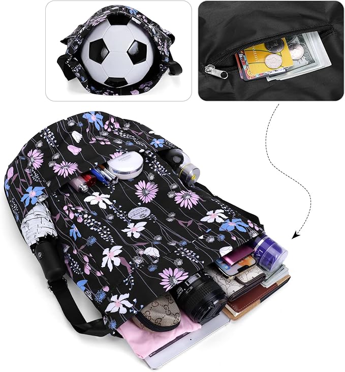 HUA ANGEL Floral Print Drawstring Bag - Lightweight Waterproof Cinch Sackpack with Side Pocket for Men & Women Travel Gym Bag
