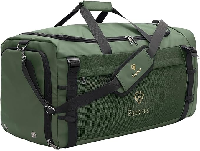 Eackrola Extra Large Sports Gym Bag, Travel Duffel bag with Wet Pocket & Shoes Compartment for men women, 85L, Lightweight （Green）