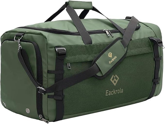 Eackrola Extra Large Sports Gym Bag, Travel Duffel bag with Wet Pocket & Shoes Compartment for men women, 85L, Lightweight （Green）