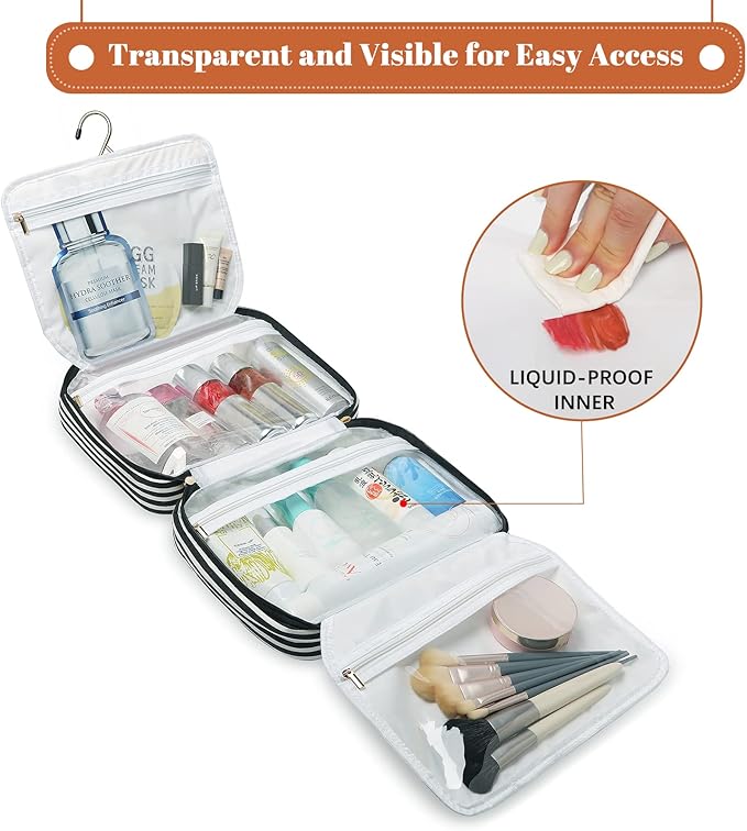 Hanging Travel Toiletry Bag,Large Capacity Cosmetic Travel Toiletry Organizer for Women with 4 Compartments & 1 Sturdy Hook,Perfect for Travel/Daily Use/Christmas