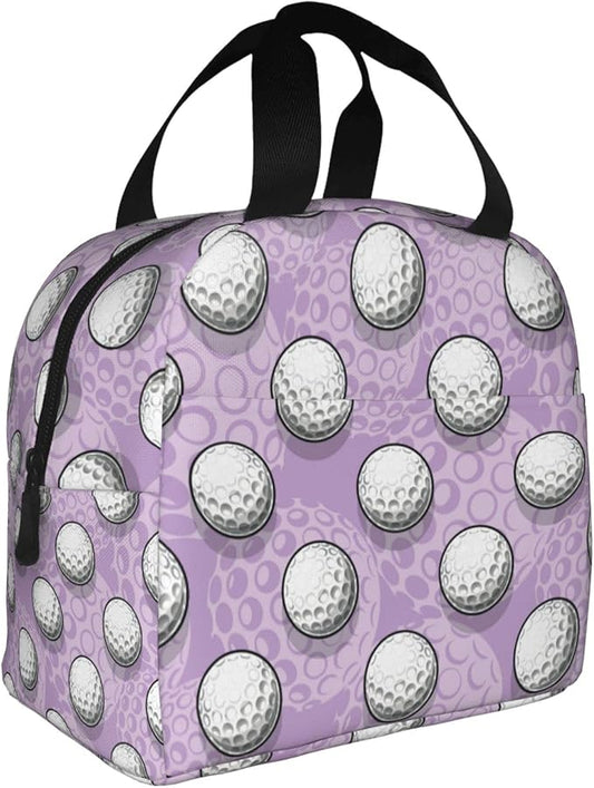 VOOHDDY Golf Ball Cute Purple Insulated Lunch Bag For Men Women Reusable Lunch Box Container Waterproof Portable Cooler Thermal Tote Bag For Work Office Picnic Beach Travel
