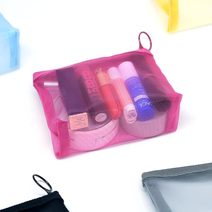 patu Widened Mini Zipper Mesh Bags, Size S, 5" x 4" x 2", 5 Pieces, Beauty Makeup Lipstick Cosmetic Accessories Organizer, Small Travel Kit Storage Pouch, Assorted Colors