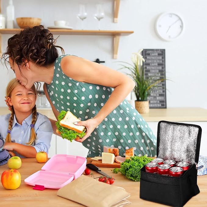 Nuogo 15 Pack Insulated Lunch Bags Bulk, Reusable Cooler Boxes, Leakproof Lunch Boxes Set, Waterproof Thermal Coolers, Insulated Beverage Bag for Women Men Work School Picnic Beach(Black)