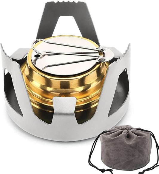 KOMCLUB Mini Alcohol Stove for Backpacking Portable Alcohol Stove Spirit Burner Ultralight Camping Mini Camp Stove Cookware Set Outdoor Camping Hiking Backpacking Picnic