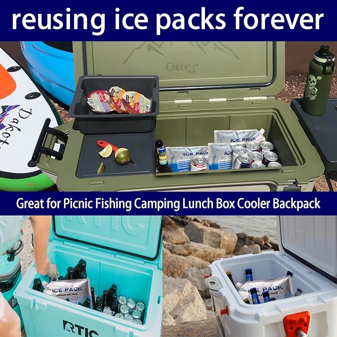 Reusable ice Packs for Coolers, Long Lasting Cooler ice Pack, 24 to 48 Hours of Cold Gel Ice Pack.Lunch Bag CoolerIt can Hold 1400-1600ml of (Blue 6 Piece Set)