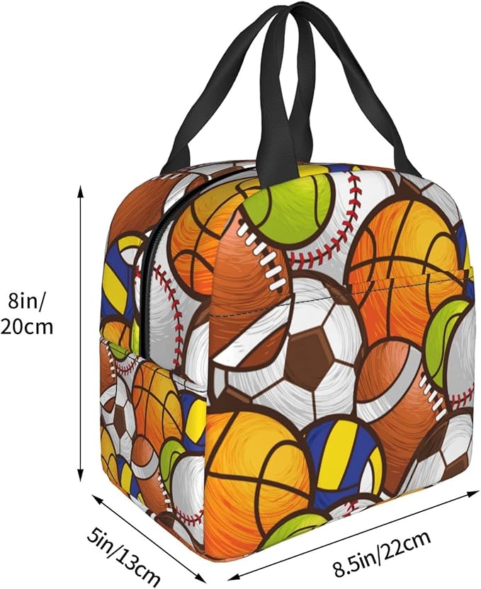 VOOHDDY Sport Ball Soccer Football Basketball Insulated Lunch Bag For Men Women Reusable Lunch Box Container Waterproof Portable Cooler Thermal Tote Bag For Work Office Picnic Beach Travel