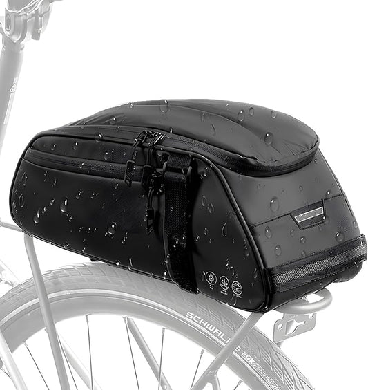 WOTOW Reflective Rear Rack Bag, Water Resistant Bike Saddle Panniers for Bicycles, 8L Trunk Cycling Back Seat Cargo Carrier Storage Pouch With Shoulder Strap for Travel Commute