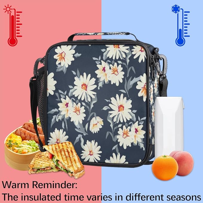 Daisy Insulated Lunch Bag for Girls Women,Daisy Flower Cooler Thermal Tote Kids Reusable Lunch Box Container for School Picnic Work Office Travel Outdoor