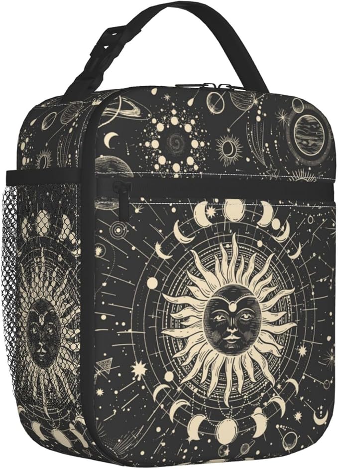 Sun and Moon Mystic Goth Witchy Black Lunch Box Reusable Insulated Totes Lunch Bag Thermal Cooler For Boy Girls School Men Women Beach Travel
