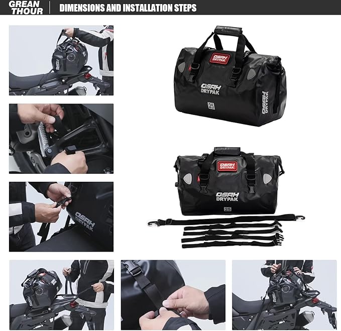 Motorcycle Dry Bag - Waterproof Motorcycle Duffle & Luggage Tail Bag Saddle Bags with Roll Top Closure, Large Storage Space，for Motorcycle Back Seat(Sky, 25L)