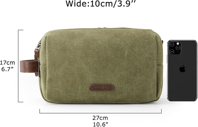 BAGSMART Toiletry Bag for Men, Canvas Travel Toiletry Organizer Dopp Kit Water-resistant Shaving Bag for Toiletries Accessories (Green, Medium)