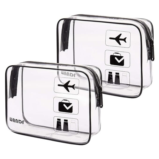 TSA Approved Clear Travel Toiletry Bag wih Zippers Carry-on Travel Accessories Quart Size Toiletries Cosmetic Pouch Makeup Bags for Men and Women (2 pcs)
