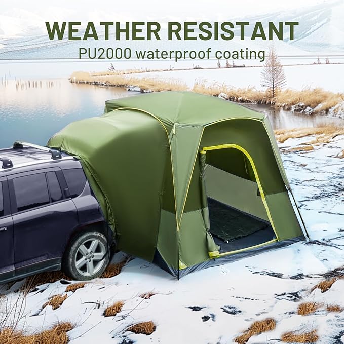 TIMBER RIDGE 5 Person SUV Tent with Movie Screen Weather Resistant Portable for Car SUV Van Camping, Includes Rainfly and Storage Bag, 10' W X 8' L X 7.1' H Green