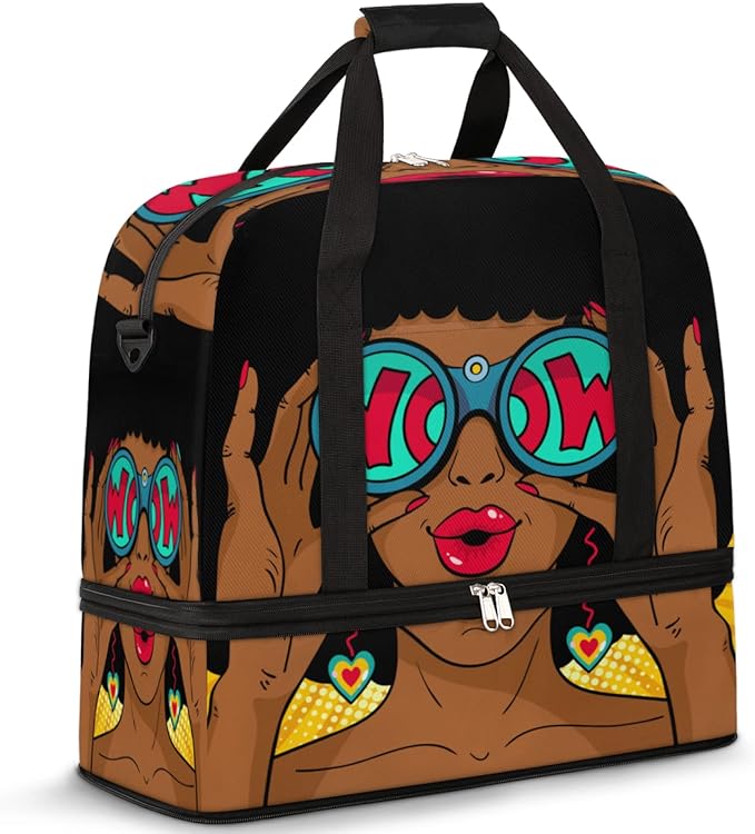 TropicalLife African Women's Wow Travel Duffle Bag, Sports Gym Bag with Shoes Compartment, Waterproof, Medium, Red