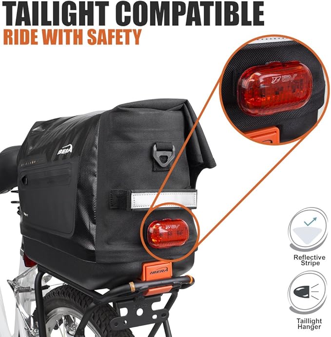 Ibera Bike Trunk Bag - PakRak Clip-On Quick-Release Waterproof Bicycle Commuter Bag