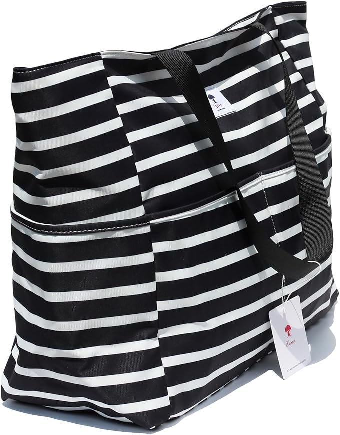 ESVAN Large Foldable Beach Bag for for Women with Dry Wet Compartment Waterproof Sandproof Travel Gym Picnic Handbag