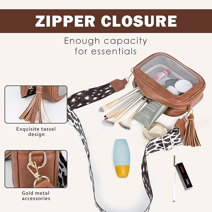 Viva Terry Clear Bag for Stadium Events Approved, Small Clear Crossbody Purse with 2 Adjustable Straps for Makeup Toiletry