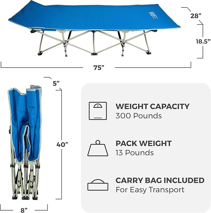 OSAGE RIVER Camping Cot for Adults - Folding Camping Cot - Portable Cots for Sleeping - Rated for 300 lbs