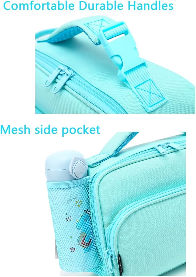 FlowFly Kids Lunch box Insulated Soft Bag Mini Cooler Back to School Thermal Meal Tote Kit for Girls, Boys,light blue