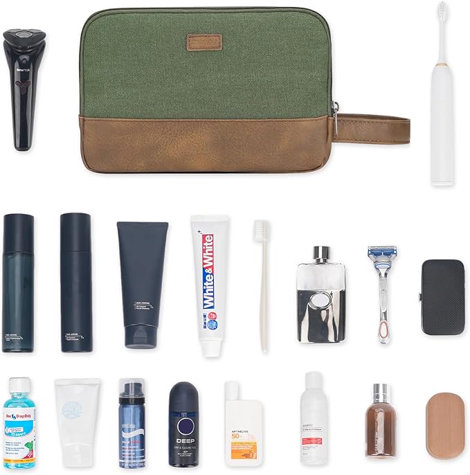 WANDF Travel Toiletry Bag for Men Large Toiletries Shaving Bag Water Resistant Hanging Dopp Kit Travel Accessories Bag for Women Men (Green)