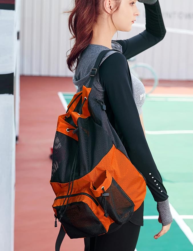 Lohol Large Mesh Drawstring Backpack with Shoe Bag, Durable Swimming String Sack with Handle for Sports Gym Yoga Beach Travel