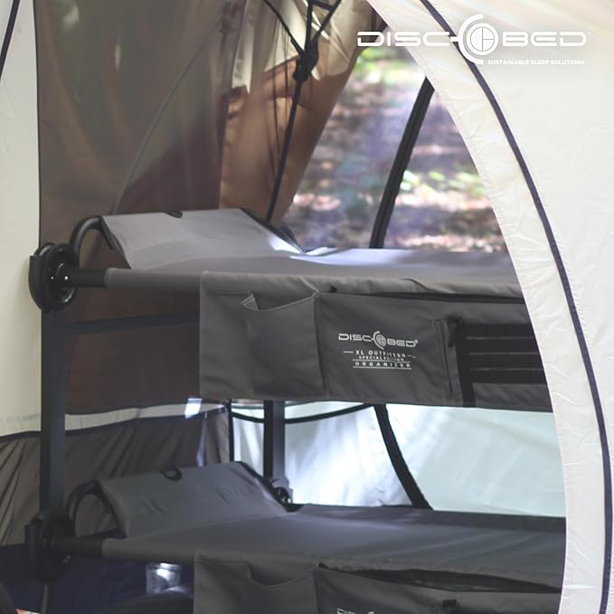 Disc-O-Bed Large Outdoor Convertible 2 Person Bench and Double Camping Cot Portable Bed Bunk System for Adults
