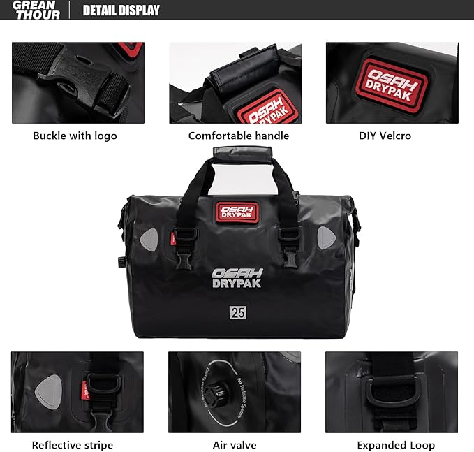 Motorcycle Dry Bag - Waterproof Motorcycle Duffle & Luggage Tail Bag Saddle Bags with Roll Top Closure, Large Storage Space，for Motorcycle Back Seat(SkyBlack, 60L)