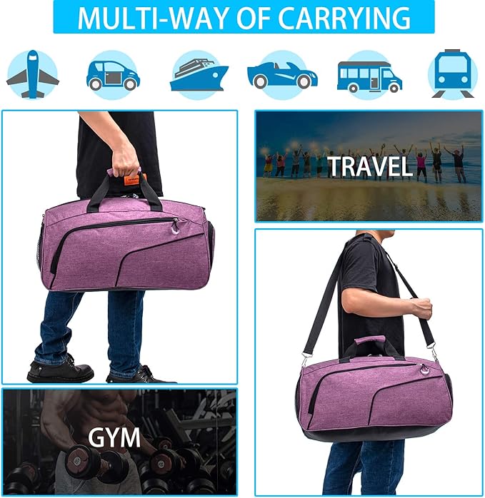 Kuston Sports Gym Bag with Shoes Compartment &Wet Pocket Gym Duffel Bag Overnight Bag for Men and Women
