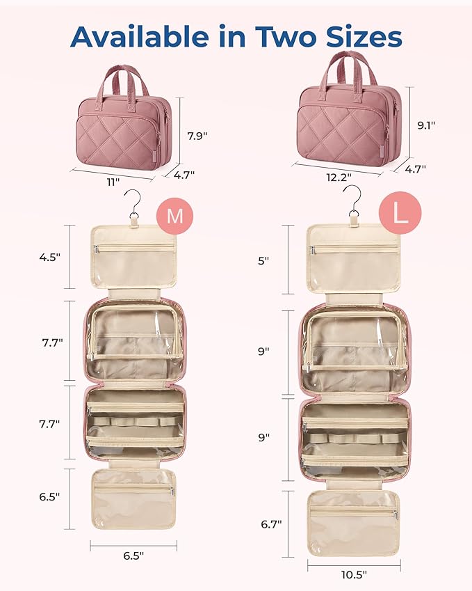 BAGSMART HangingToiletry Bag for Women, Puffy Travel Toiletry Bag with Jewelry Organizer, Waterproof Cosmetic Makeup Bag Compartment, Toiletries Kit Set for Traveling, Accessories, Essentials (M)