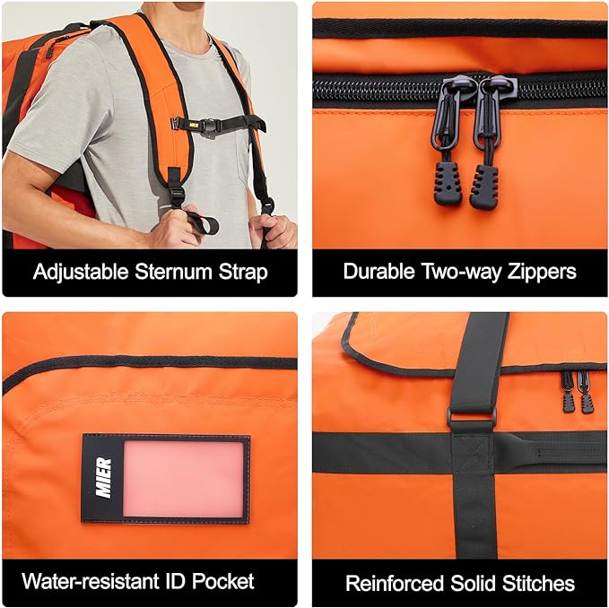 MIER Water Resistant Backpack Duffle Heavy Duty Convertible Duffle Bag with Backpack Straps for Gym, Sports, Travel