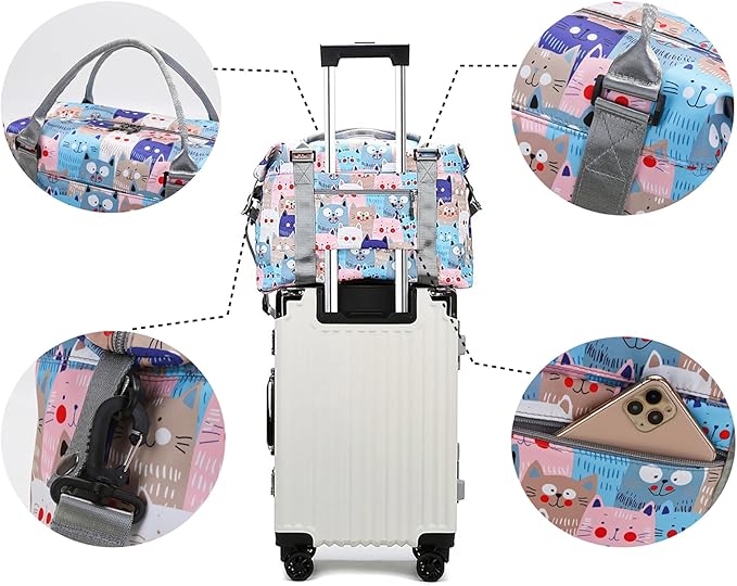Travel Duffle Bag Weekender Overnight Bag Gym Tote with Dry and Wet Separated Pocket for Women Girls Shoulder Workout Duffel Bag Water Resistant (lovely cats)