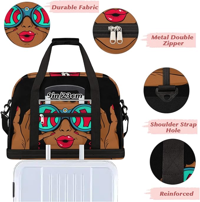 TropicalLife African Women's Wow Travel Duffle Bag, Sports Gym Bag with Shoes Compartment, Waterproof, Medium, Red