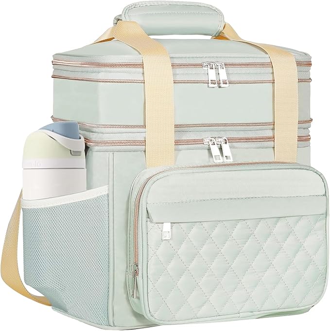 GLENKEY Expandable Lunch Box for Women, Double Deck Large Insulated Lunch Bag Leakproof Soft Cooler Bags Lunch Cooler for Adults Work Office Flight Travel, Green