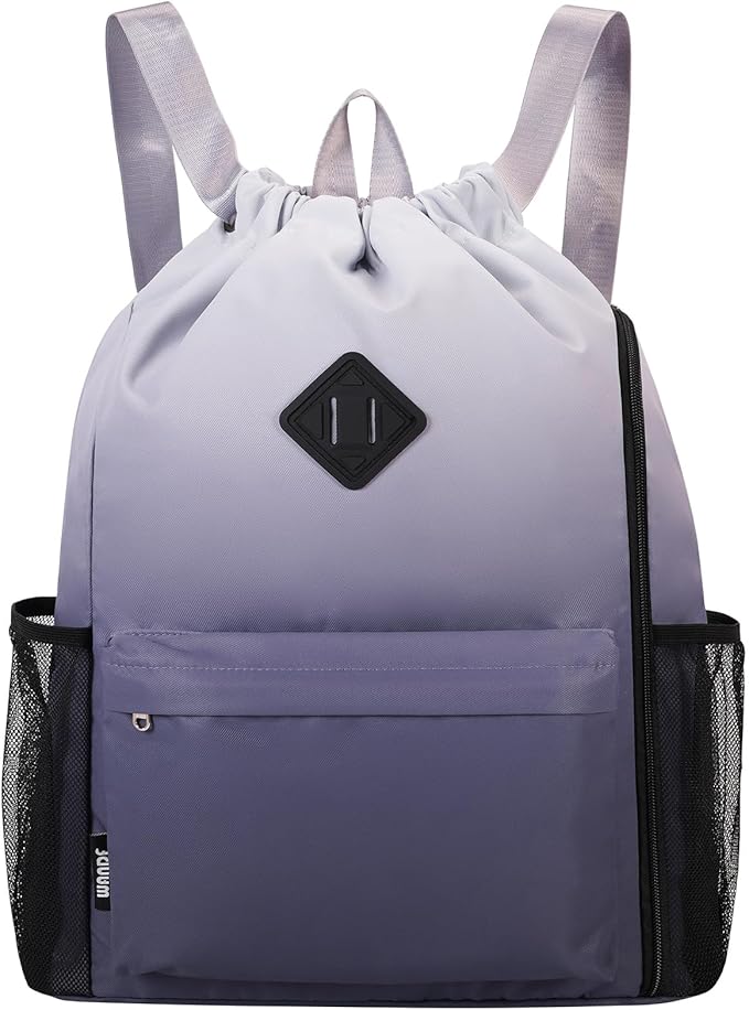 WANDF Drawstring Backpack Sports Gym Bag with Shoes Compartment, Water-Resistant String Backpack Cinch Bag for Women Men (Grey Gradient)
