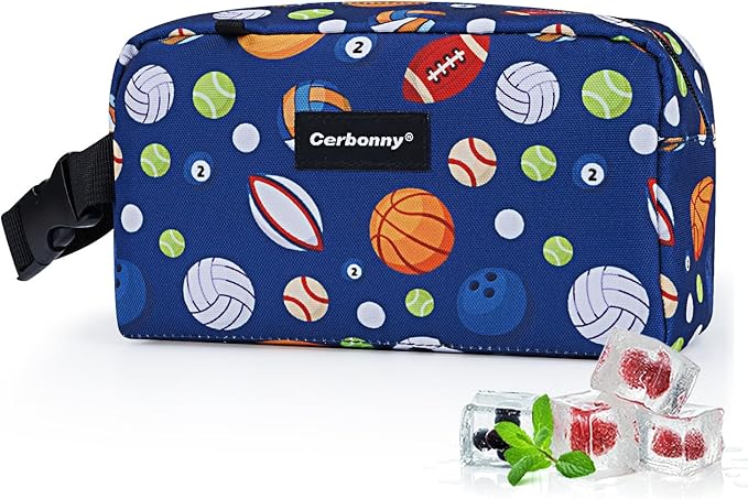 Cerbonny Small Cooler Bag Freezable Lunch Bag for Work School Travel,Small Lunch Bag,Small Insulated Bag For Kids/Adults,Freezer Lunch Bags,Mini Lunch Bag Fit For Yogurt,Suit for 3+(blue football)