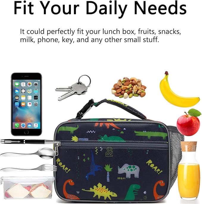 Insulated Lunch Box for School, Thermal Reusable Durable Freezable Lunch Bags for Kids Boys Girls Men Women - Small Soft Cooler Portable Lunch Tote Kit for Work Picnic Travel,Dinosaur