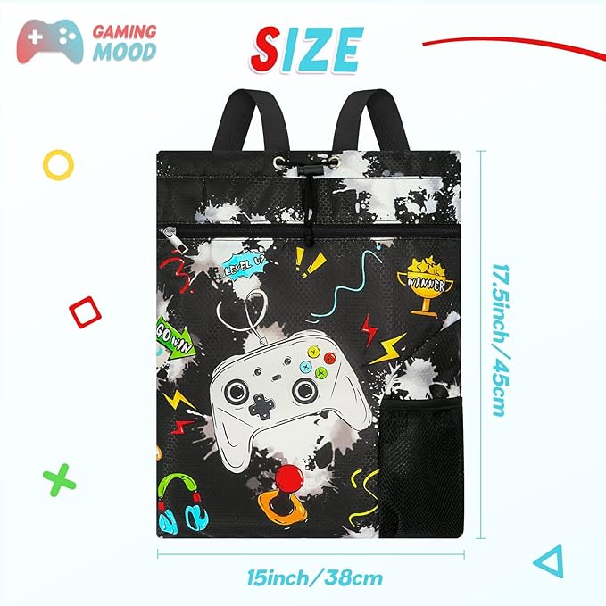 WAWSAM Gym Drawstring Backpack String Bag - 15” x 17” Sports Gym Bag for Kids Waterproof Swimming Beach Shopping Yoga Bag